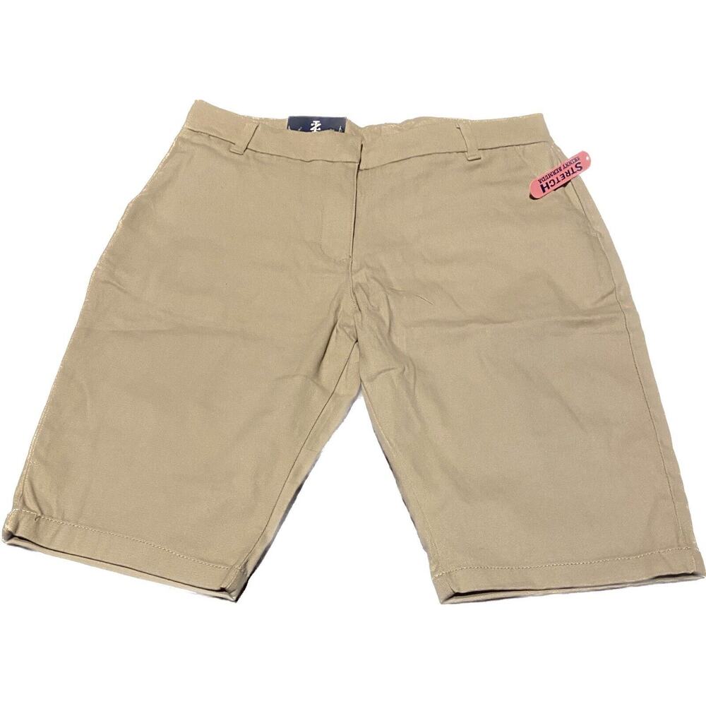 IZOD Girls Size 14 Khaki Bermuda Stretch Shorts Approved School Wear NWT Uniform